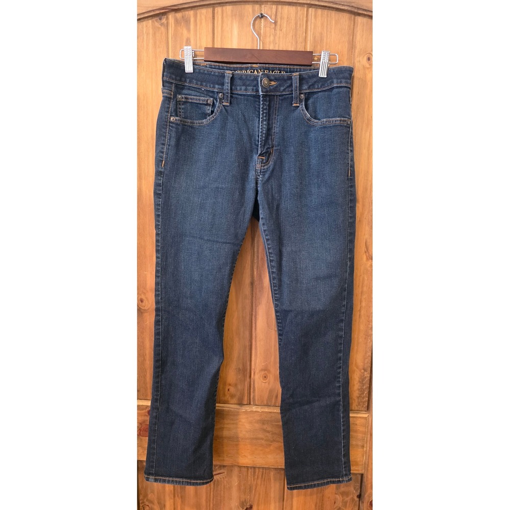 American Eagle Slim Straight Jeans Mens 33x32 Dark Wash Excellent Extreme Flex